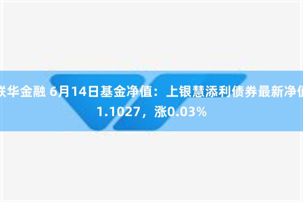 联华金融 6月14日基金净值：上银慧添利债券最新净值1.1027，涨0.03%